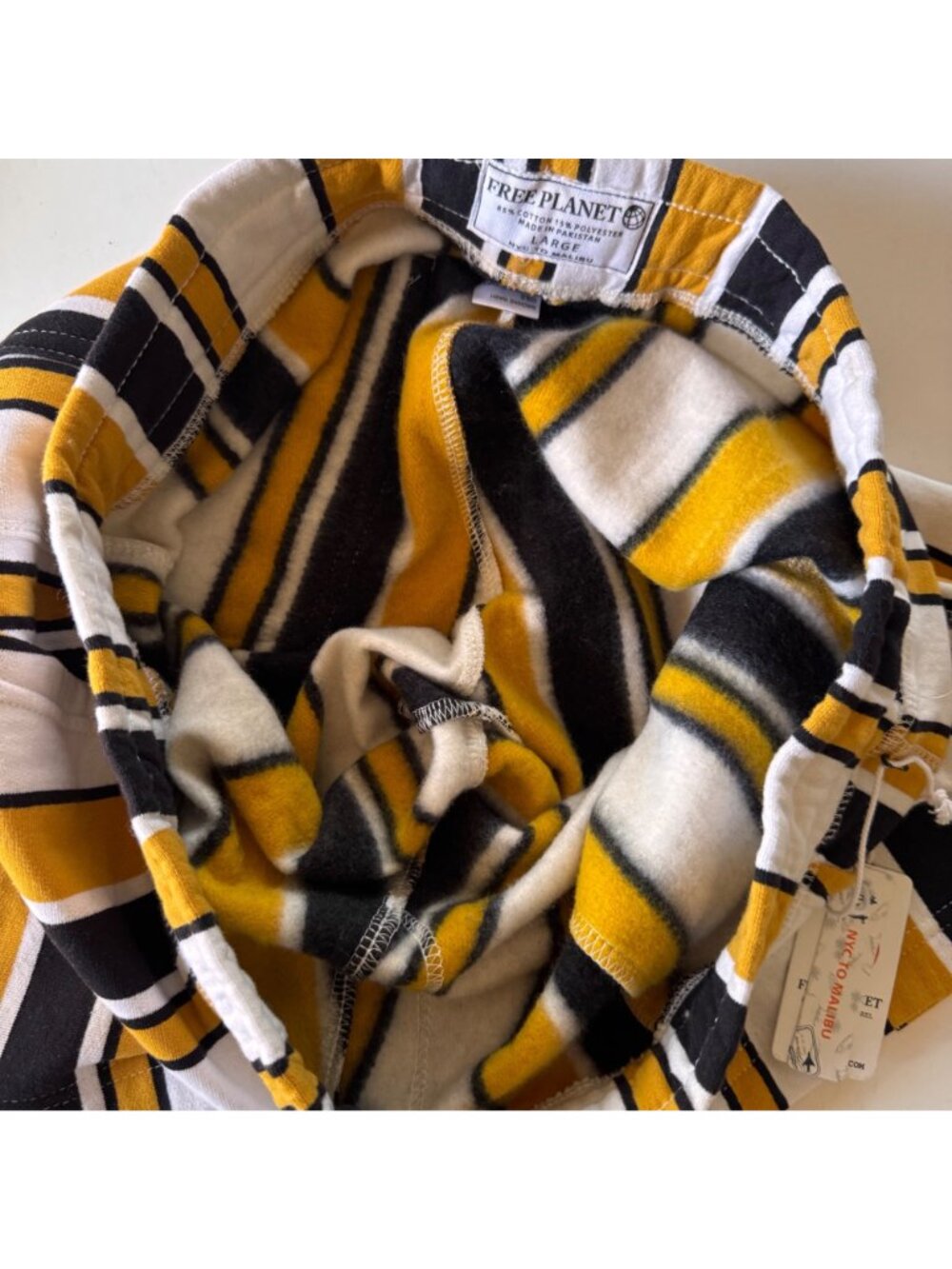 Free Planet Mens Striped Lounge Shorts Black & Gold Knit Large Cotton Blend New - Picture 5 of 15